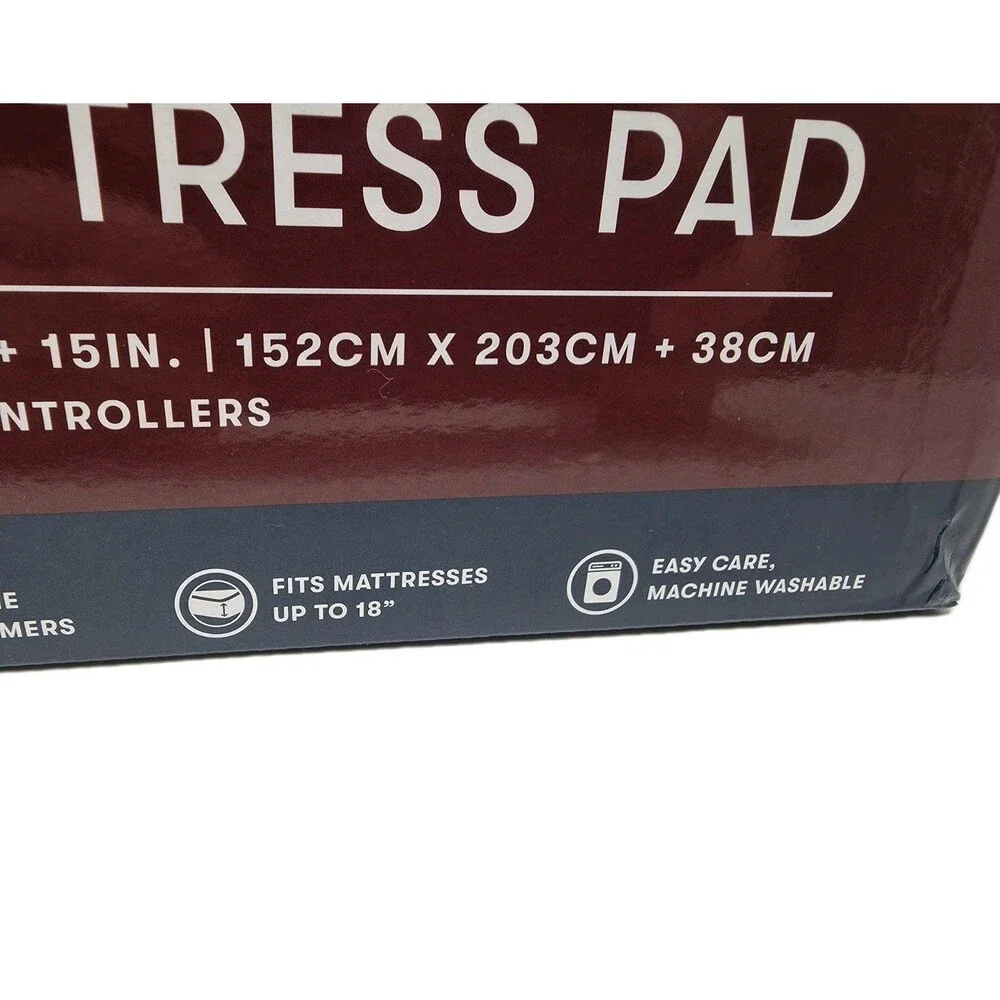 Serta Cotton Rich Queen Heated Mattress Pad Deep Fit, 5 Settings + 2 Controllers